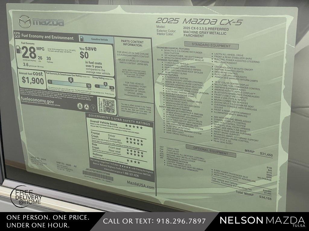 new 2025 Mazda CX-5 car, priced at $33,155