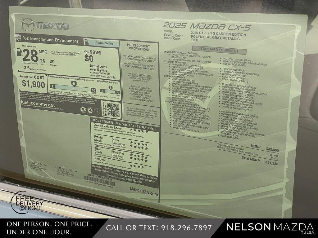 new 2025 Mazda CX-5 car, priced at $33,720
