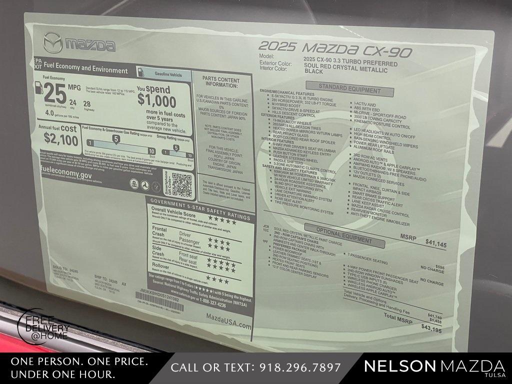 new 2025 Mazda CX-90 car, priced at $42,195