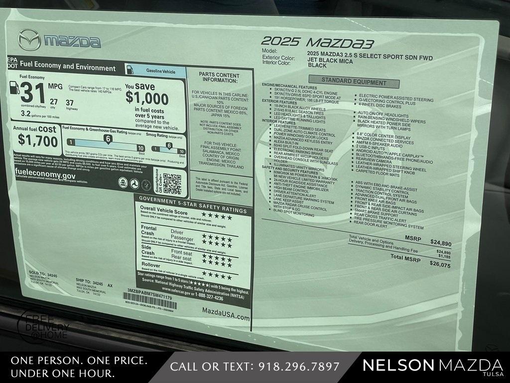new 2025 Mazda Mazda3 car, priced at $26,075