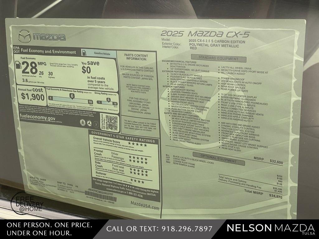 new 2025 Mazda CX-5 car, priced at $34,070