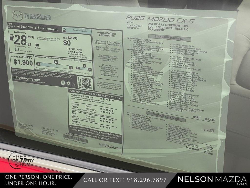 new 2025 Mazda CX-5 car, priced at $37,415