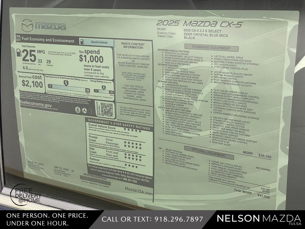 new 2025 Mazda CX-5 car, priced at $30,270