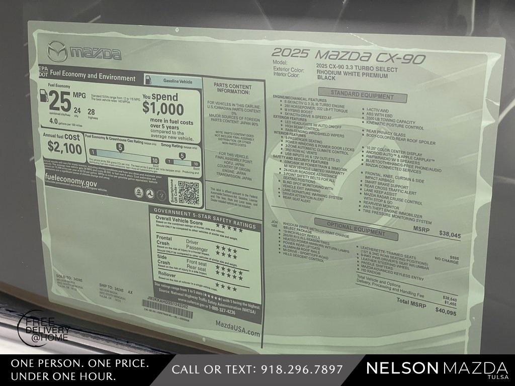 new 2025 Mazda CX-90 car, priced at $39,095