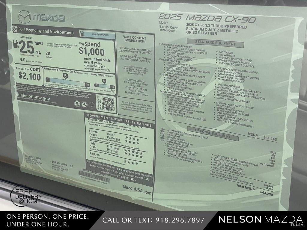 new 2025 Mazda CX-90 car, priced at $40,091