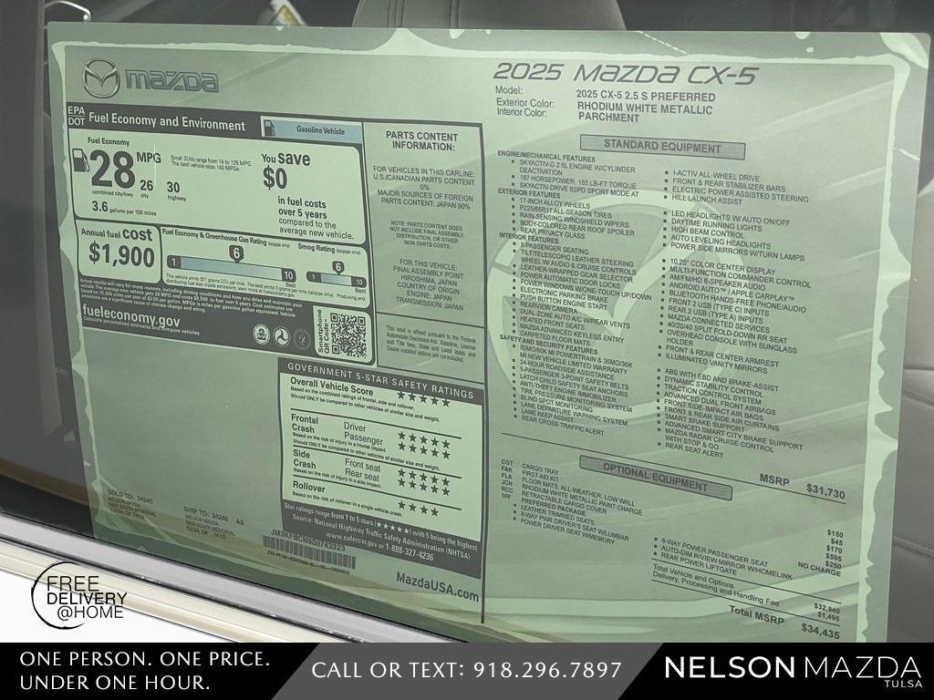 new 2025 Mazda CX-5 car, priced at $33,435