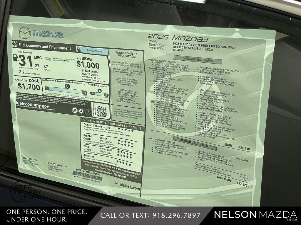 new 2025 Mazda Mazda3 car, priced at $27,125