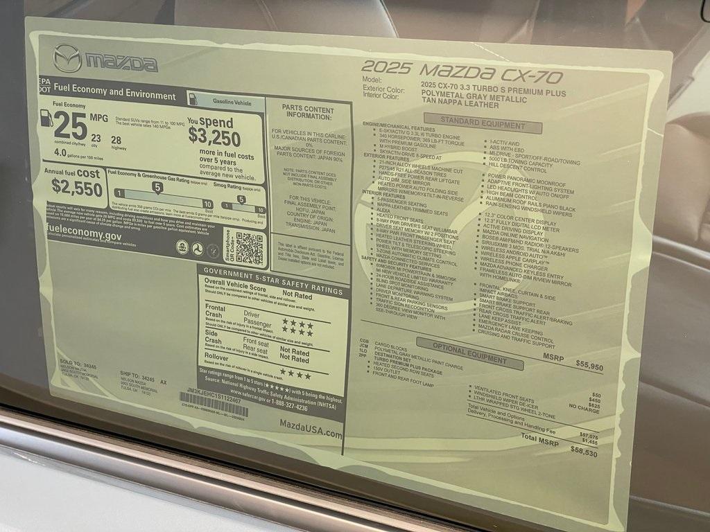 new 2025 Mazda CX-70 car, priced at $53,942