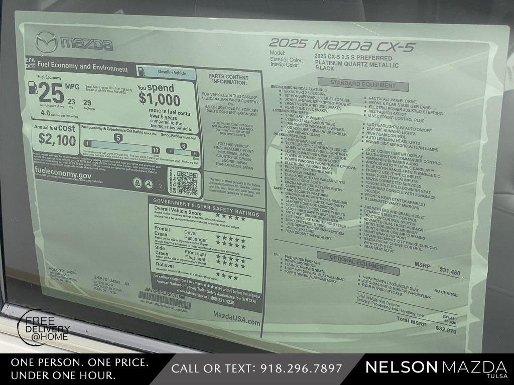 new 2025 Mazda CX-5 car, priced at $31,584