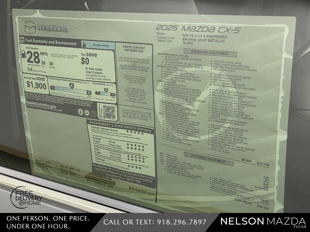 new 2025 Mazda CX-5 car, priced at $33,435