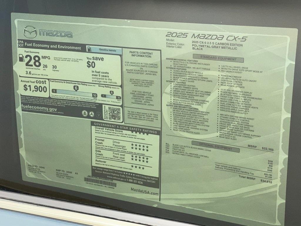 new 2025 Mazda CX-5 car, priced at $33,860