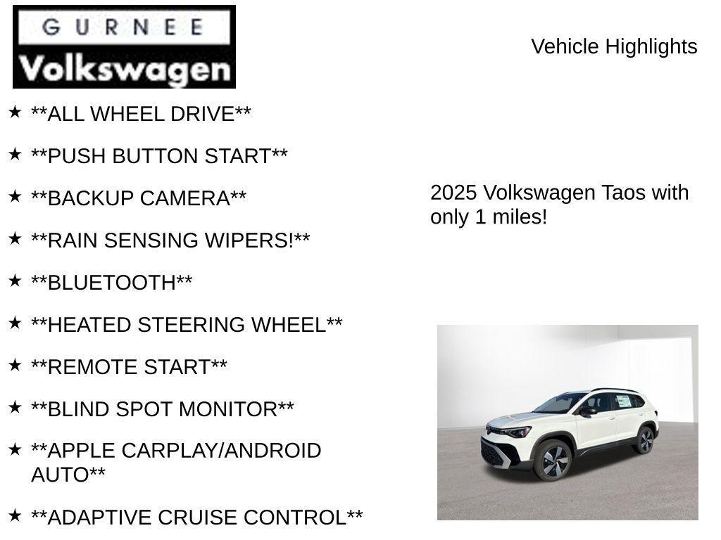 new 2025 Volkswagen Taos car, priced at $28,669