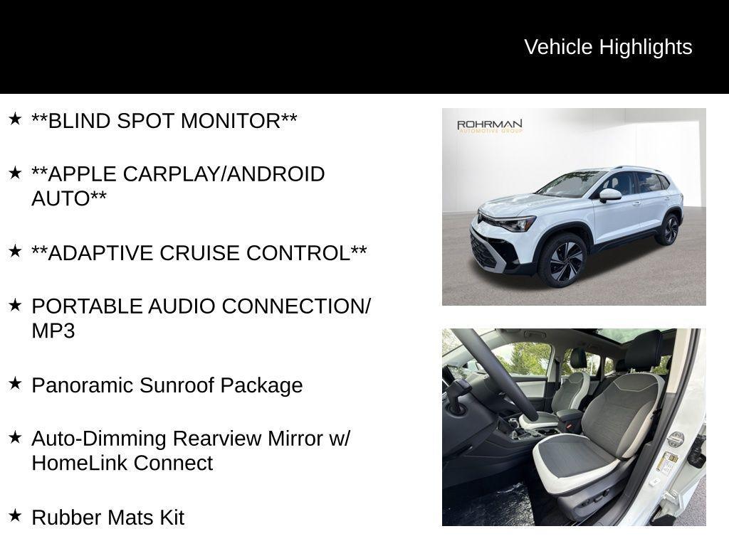 new 2025 Volkswagen Taos car, priced at $30,469