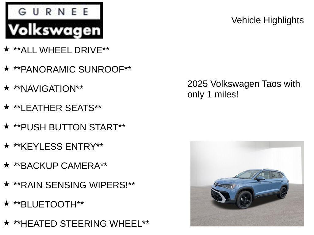 new 2025 Volkswagen Taos car, priced at $36,291