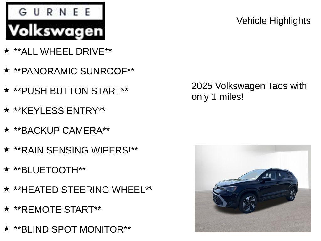 new 2025 Volkswagen Taos car, priced at $31,254