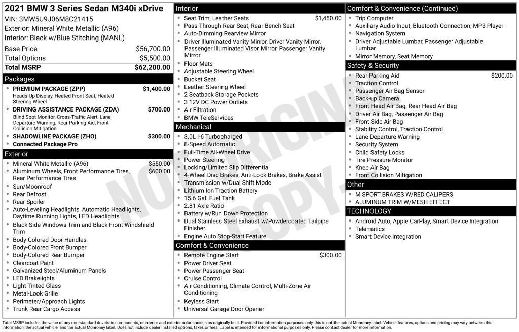 used 2021 BMW M340 car, priced at $43,648