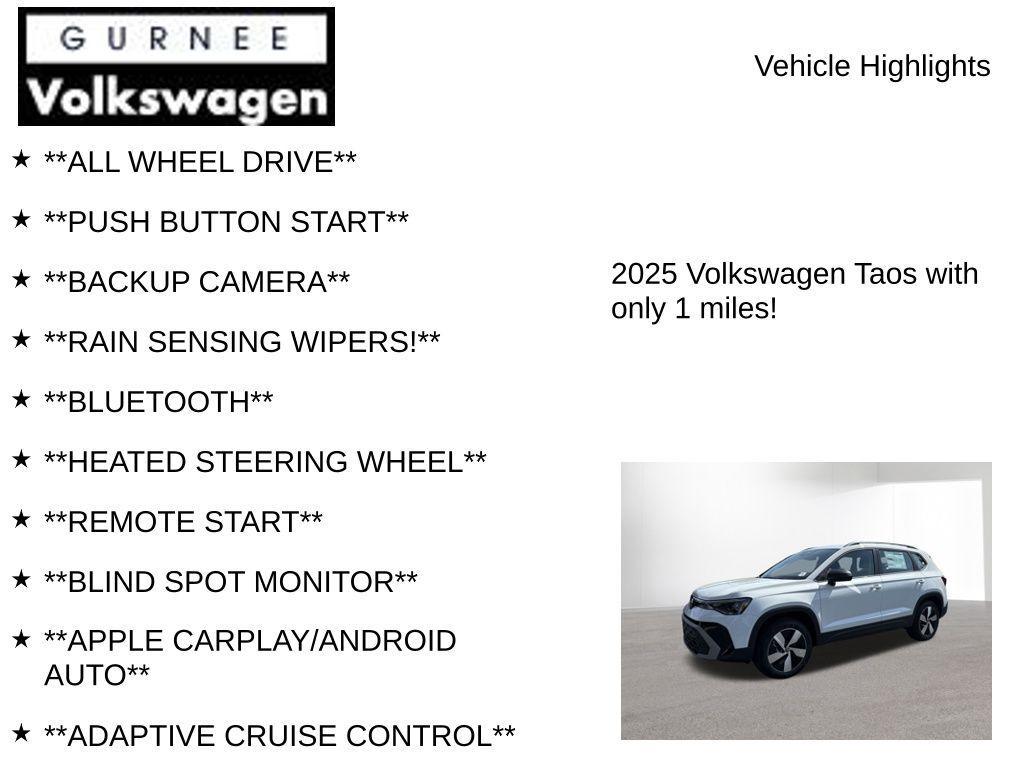 new 2025 Volkswagen Taos car, priced at $28,669