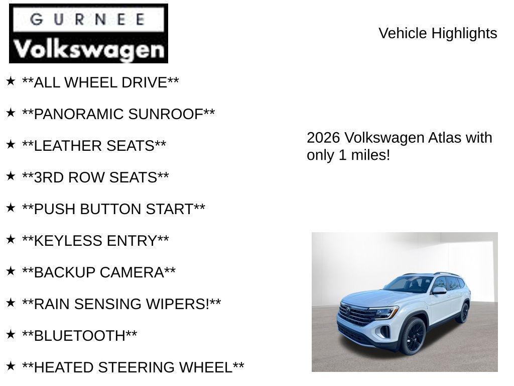 new 2026 Volkswagen Atlas car, priced at $48,174