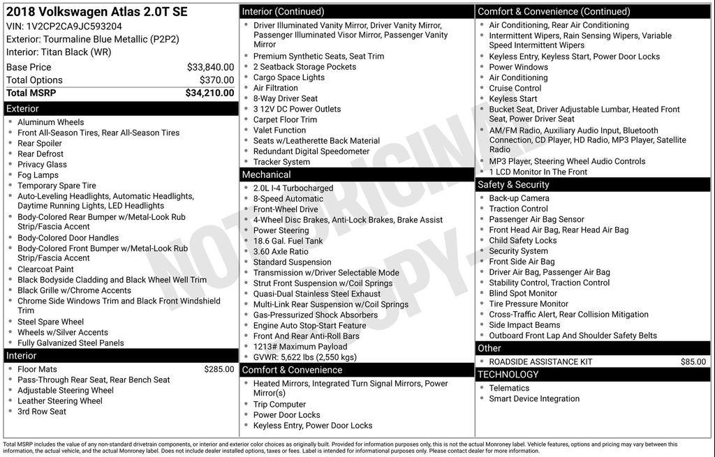 used 2018 Volkswagen Atlas car, priced at $11,750