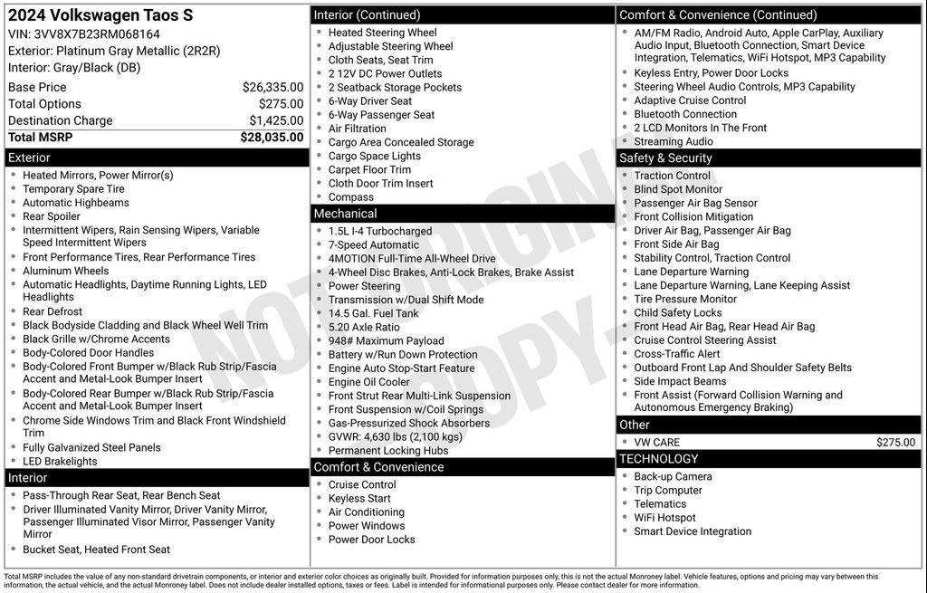 used 2024 Volkswagen Taos car, priced at $21,450
