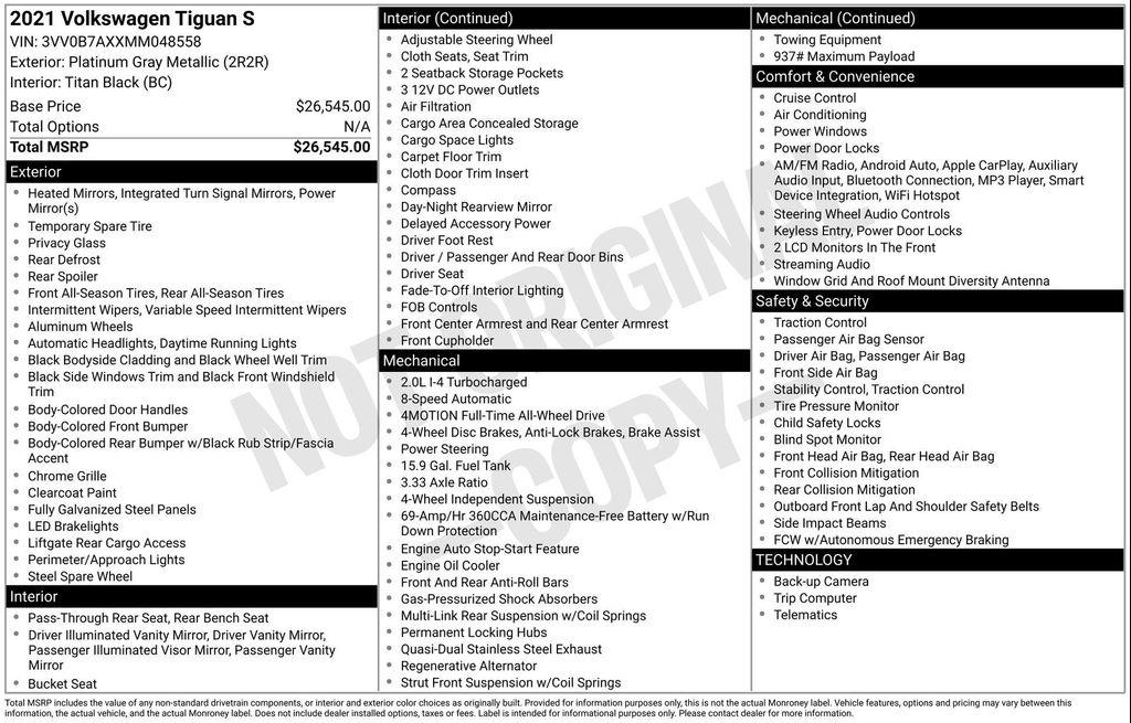 used 2021 Volkswagen Tiguan car, priced at $13,990