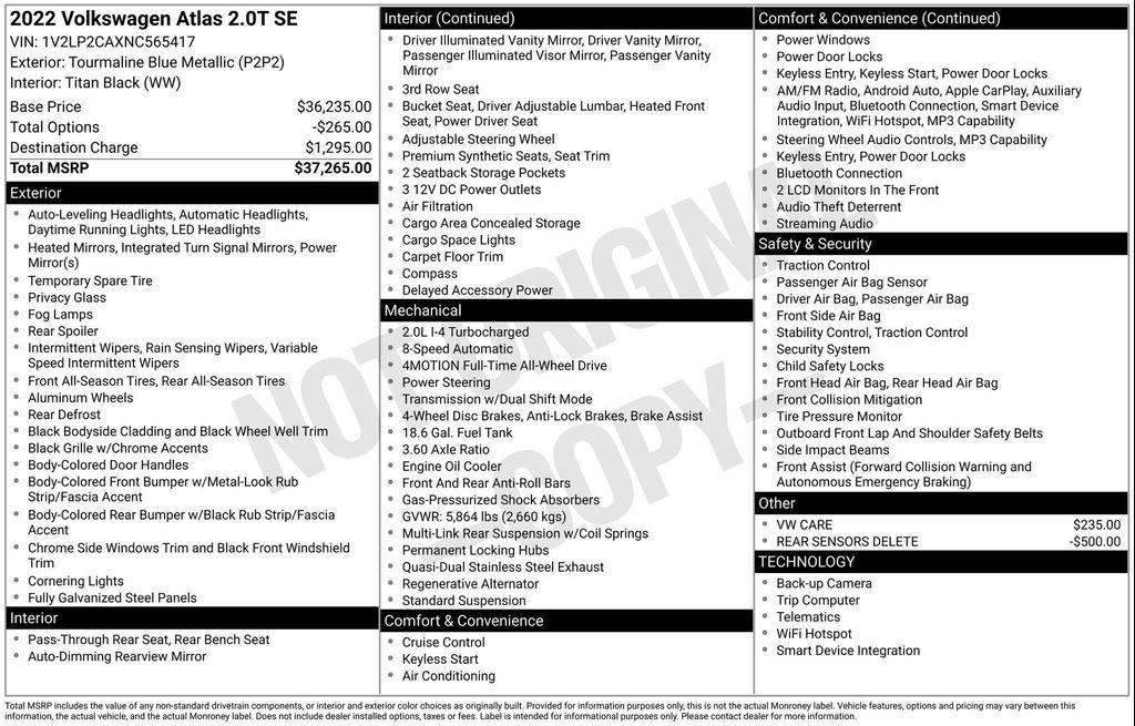 used 2022 Volkswagen Atlas car, priced at $23,750