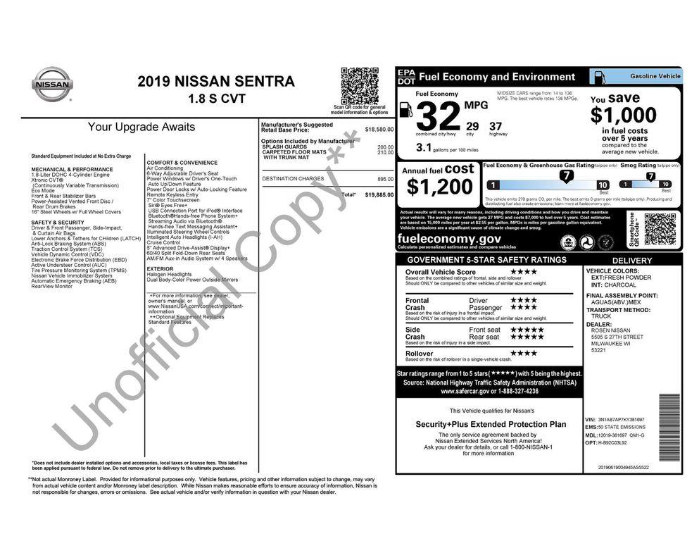 used 2019 Nissan Sentra car, priced at $13,977