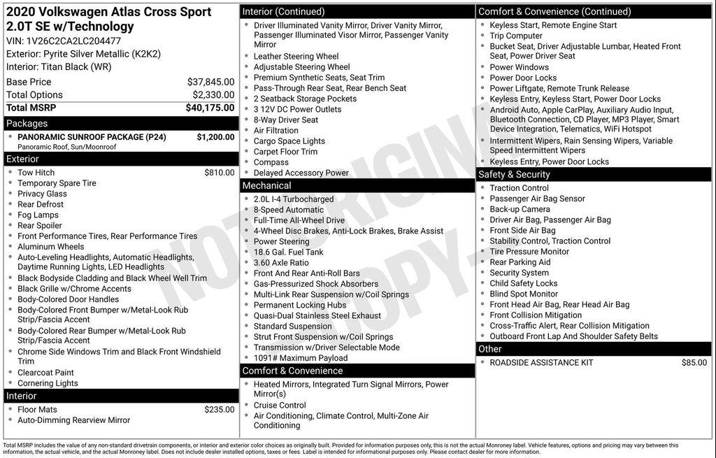 used 2020 Volkswagen Atlas Cross Sport car, priced at $23,875