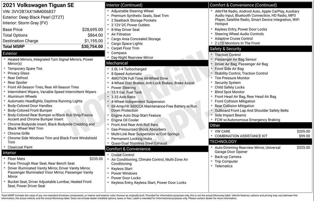 used 2021 Volkswagen Tiguan car, priced at $19,990