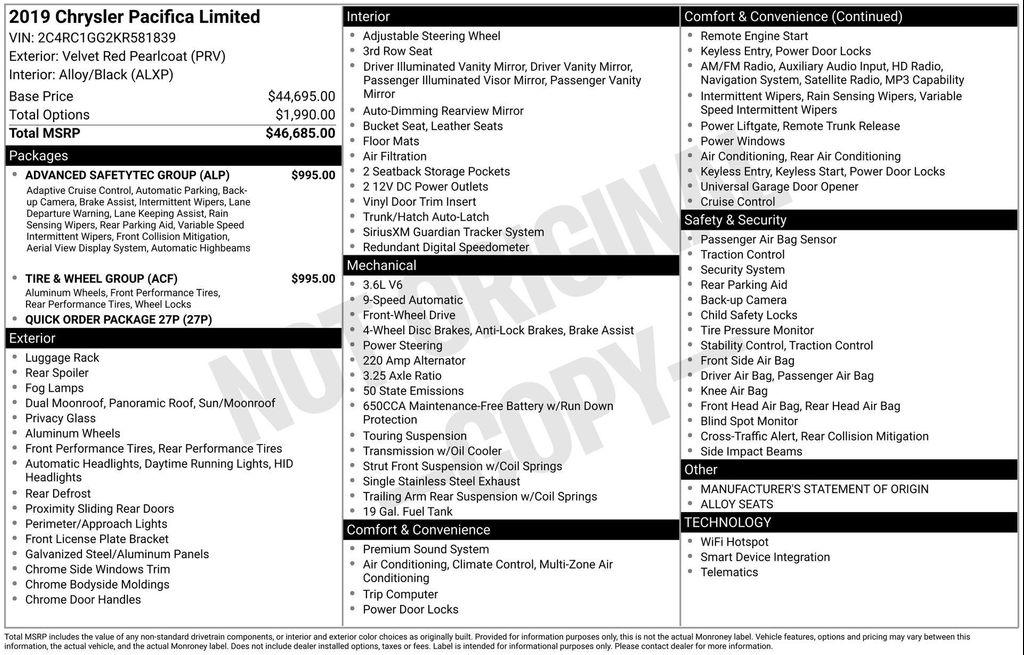 used 2019 Chrysler Pacifica car, priced at $21,500