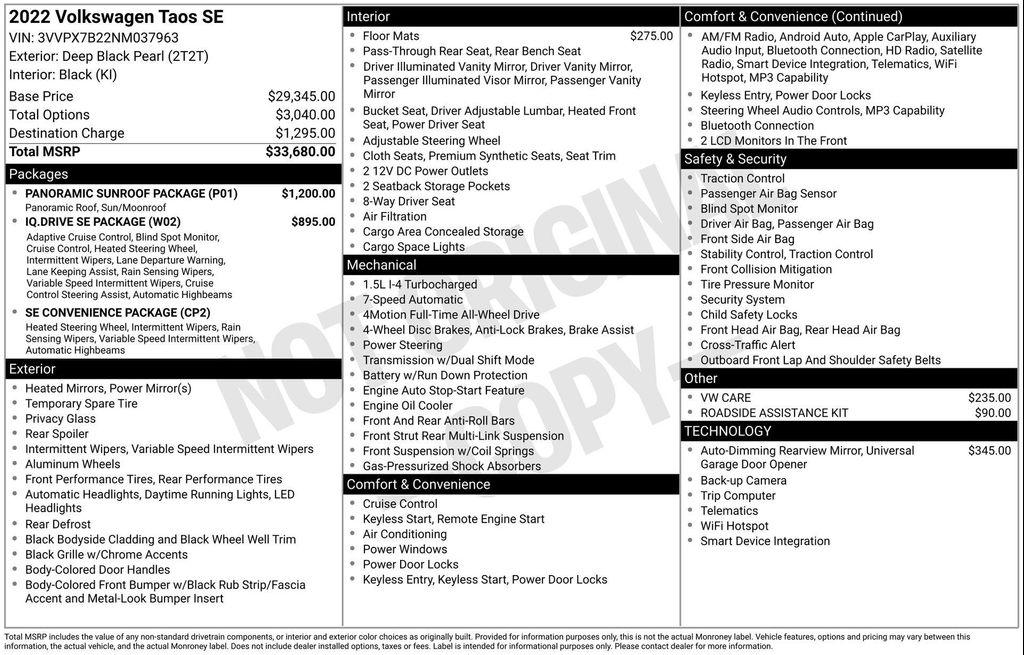 used 2022 Volkswagen Taos car, priced at $21,990