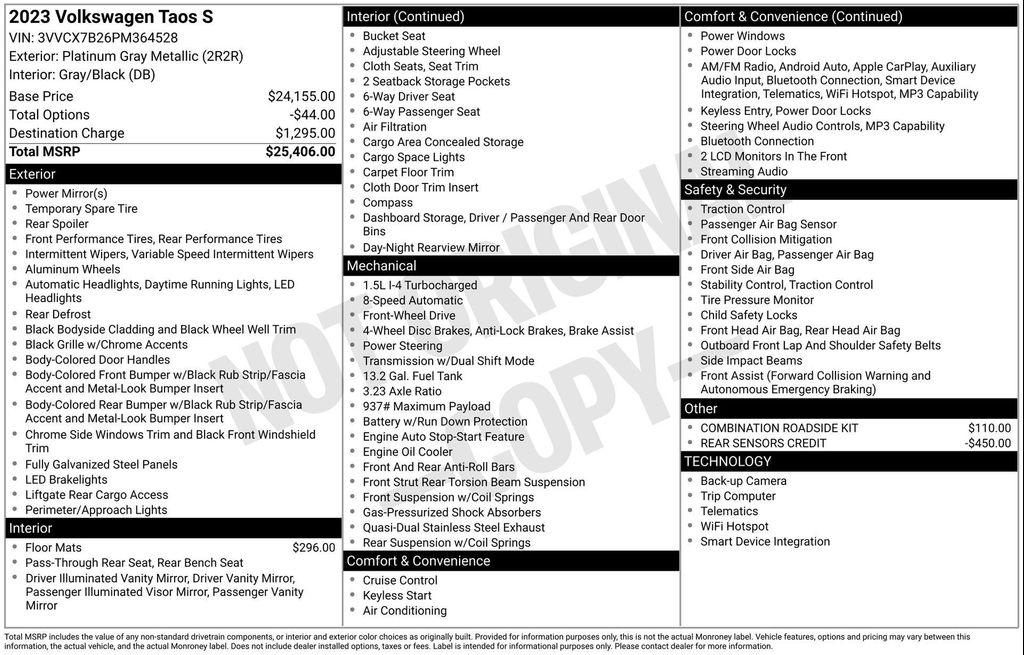 used 2023 Volkswagen Taos car, priced at $19,990