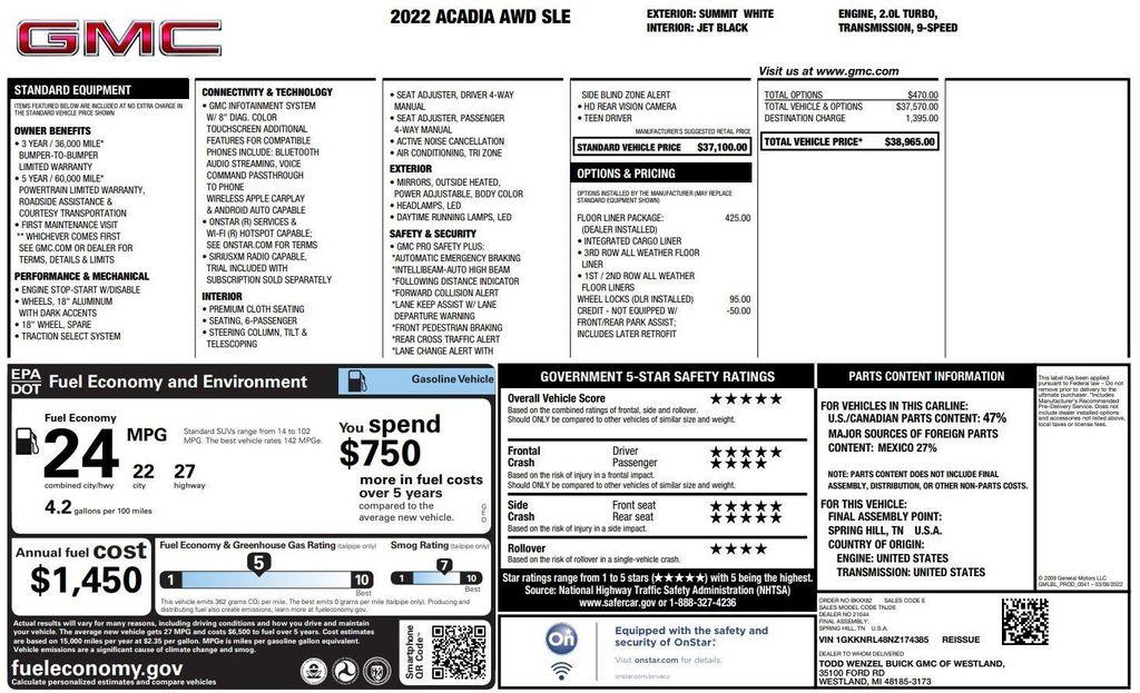 used 2022 GMC Acadia car, priced at $26,200