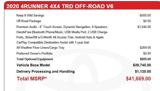 used 2020 Toyota 4Runner car, priced at $34,260