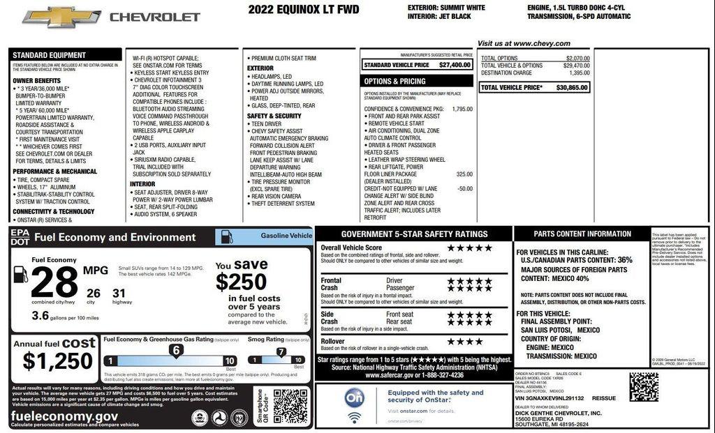 used 2022 Chevrolet Equinox car, priced at $23,500