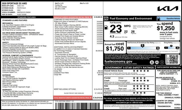 used 2020 Kia Sportage car, priced at $20,000