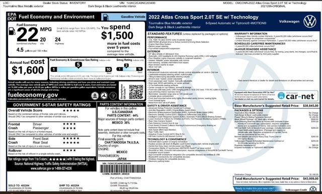 used 2022 Volkswagen Atlas Cross Sport car, priced at $28,200
