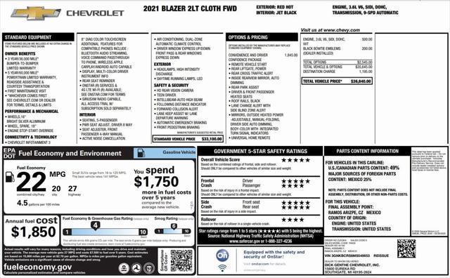 used 2021 Chevrolet Blazer car, priced at $26,100