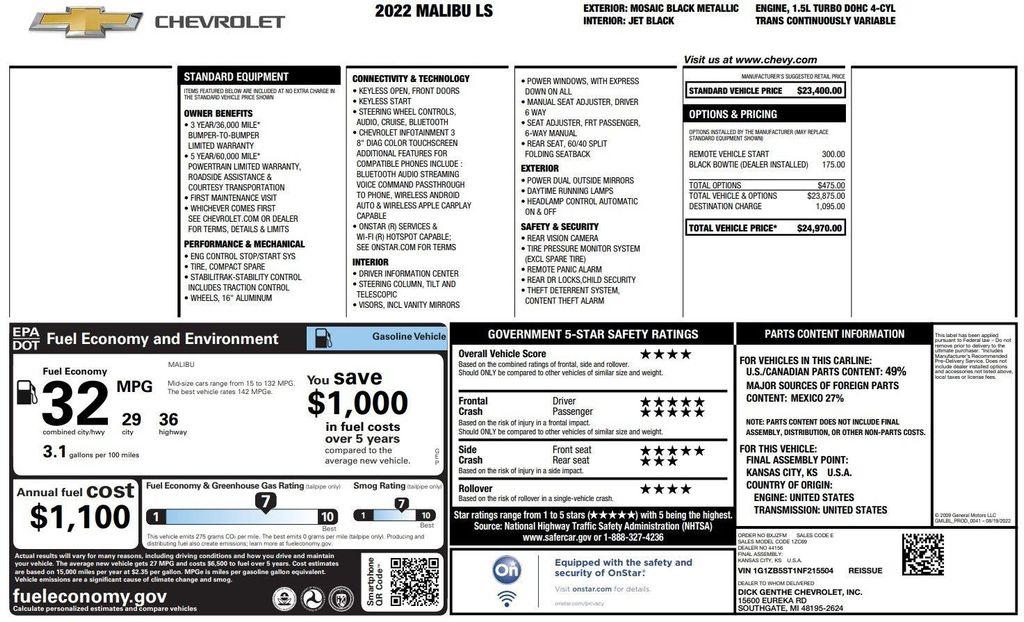 used 2022 Chevrolet Malibu car, priced at $18,760