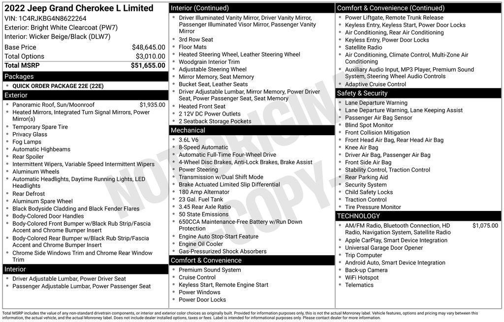 used 2022 Jeep Grand Cherokee L car, priced at $31,021