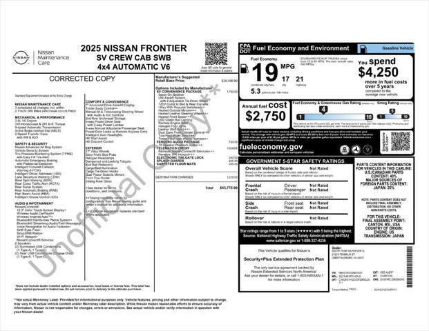 new 2025 Nissan Frontier car, priced at $38,530