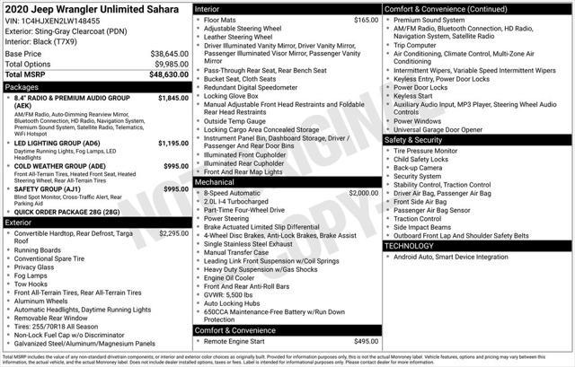 used 2020 Jeep Wrangler Unlimited car, priced at $29,050