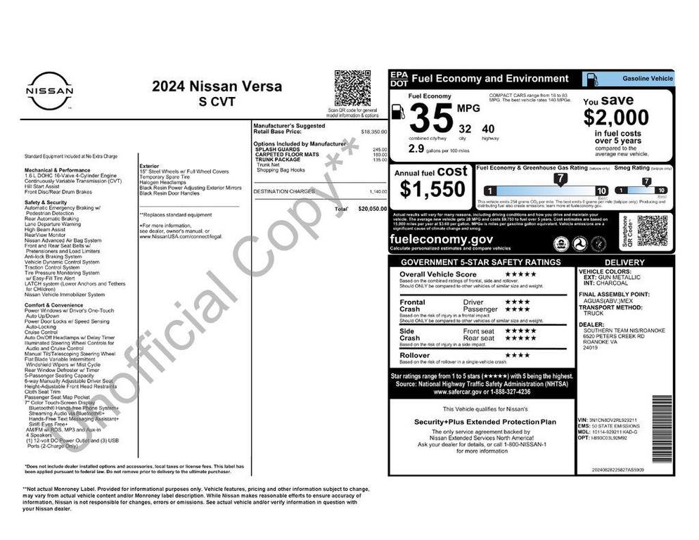 used 2024 Nissan Versa car, priced at $18,987