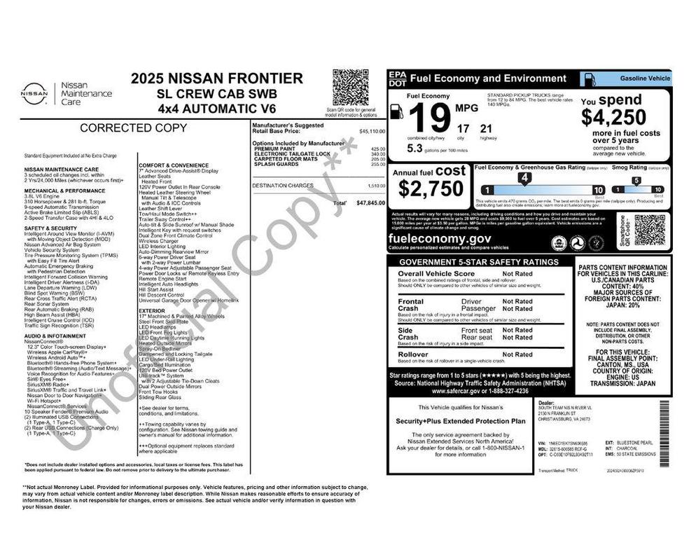 new 2025 Nissan Frontier car, priced at $41,957