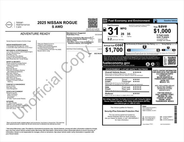 new 2025 Nissan Rogue car, priced at $31,001