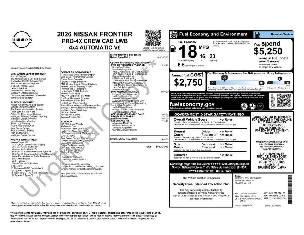 new 2026 Nissan Frontier car, priced at $45,893