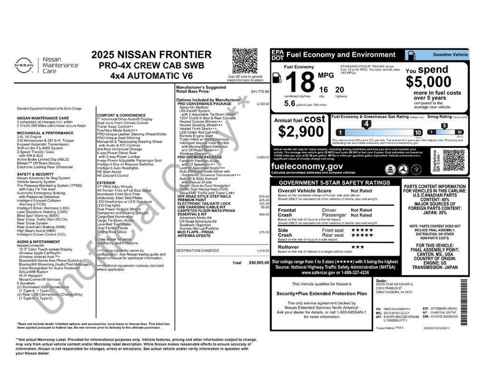 new 2025 Nissan Frontier car, priced at $44,247