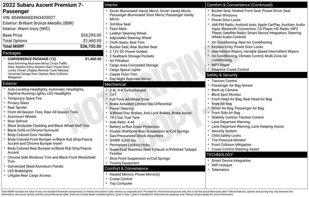 used 2022 Subaru Ascent car, priced at $30,987