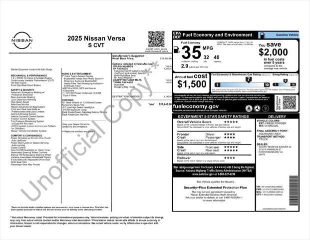 new 2025 Nissan Versa car, priced at $21,538