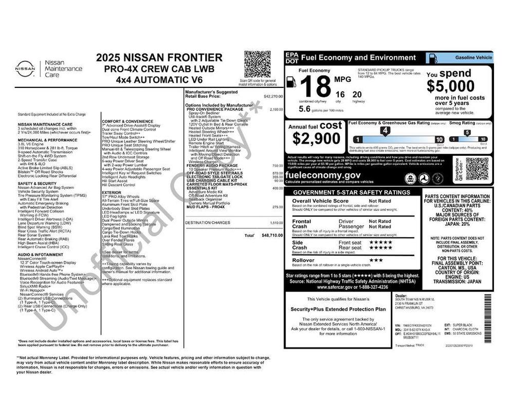 new 2025 Nissan Frontier car, priced at $42,257